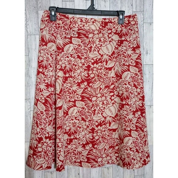 Sag Harbor Skirt Floral‎ Red White Midi Spring Vacation Women's Size 12 - Picture 1 of 4